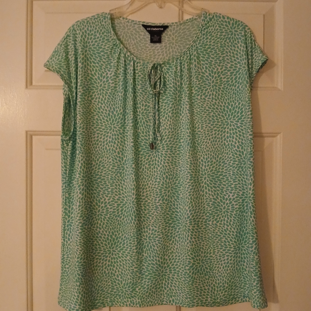 Liz Claiborne XL  Green Cap Sleeve Tie Front Blouse
